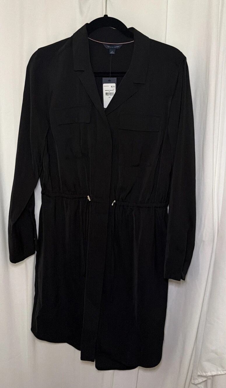 New! Tommy Hilfiger Women's Button Down Cinch Waist Long Sleeve Shirt Dress Sz L